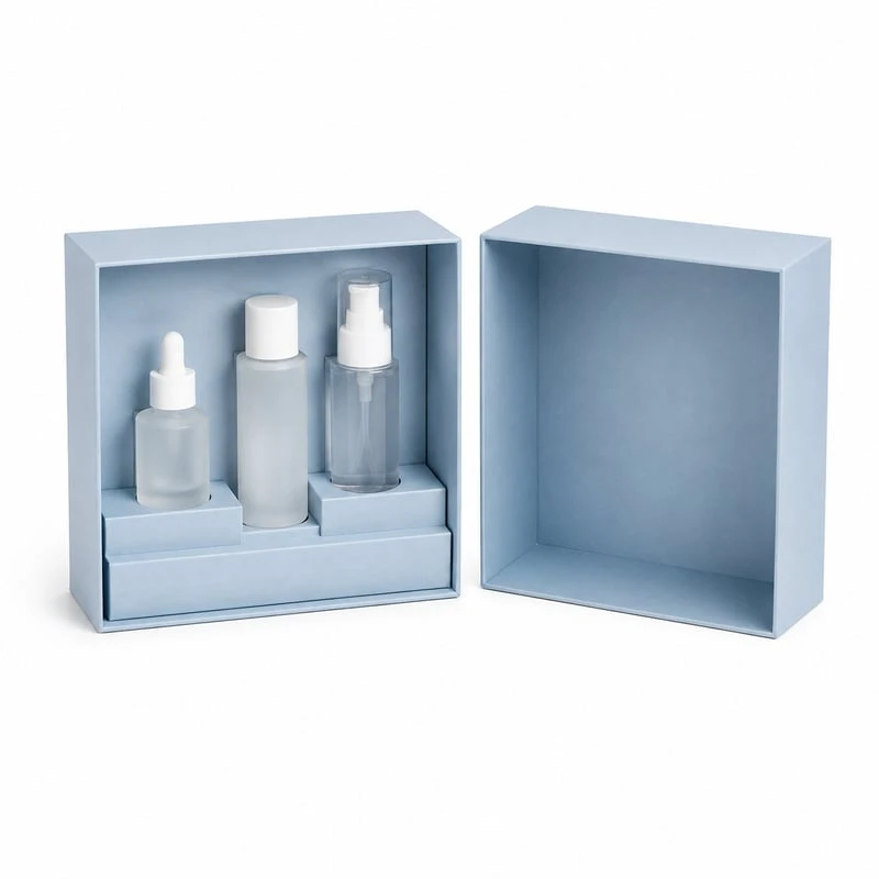 Boîte à couvercle et fond pour trio de soins de la peau